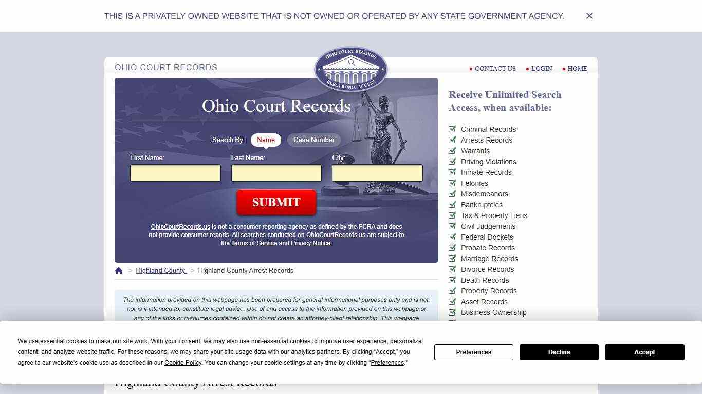 Highland County Arrest Records | OhioCourtRecords.us